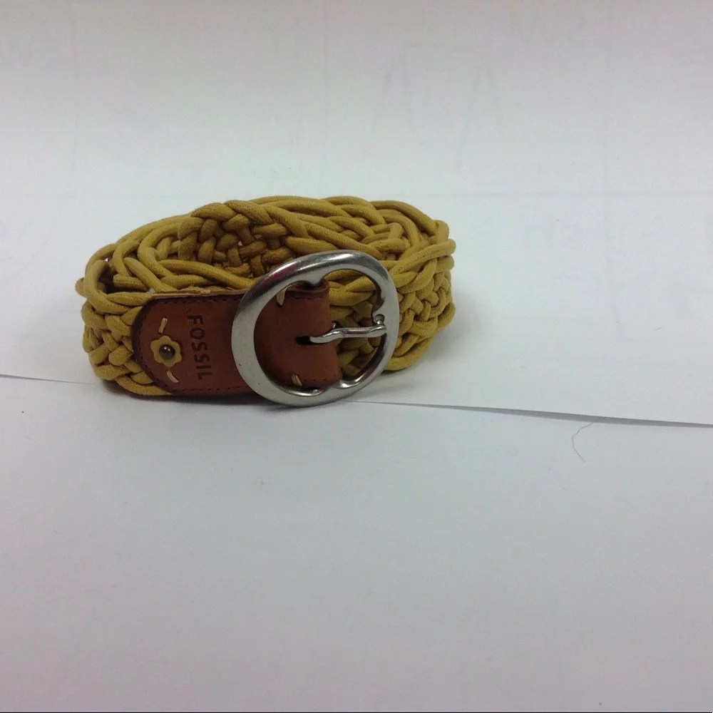 Fossil Yellow Braided Belt Leather Buckle
